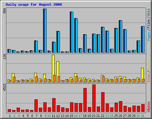 Daily usage for August 2008