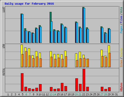 Daily usage for February 2016