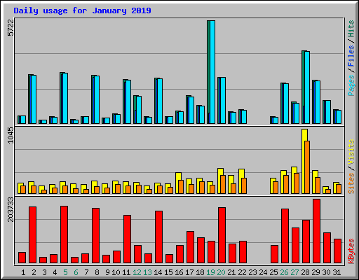 Daily usage for January 2019